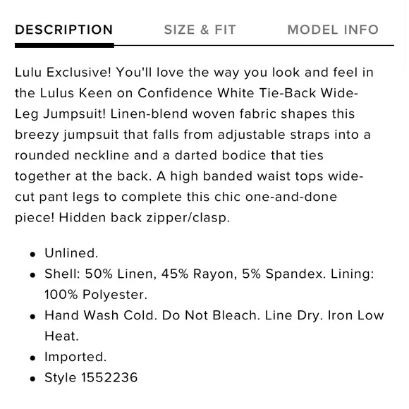 Lulu’s Keen on Confidence white tie-back wide leg jumpsuit size xsmall - Picture 4 of 4